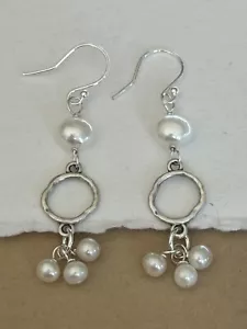Freshwater Pearl Cluster Ring Sterling Silver Earrings Sundance Treasures - Picture 1 of 7