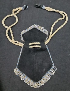 Antique Black Suede Beaded Drawstring Bag, Unique RARE - Picture 1 of 11