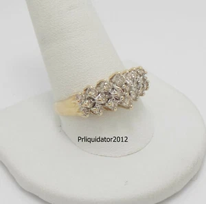 Vintage 1CT Natural Diamond Cluster Cocktail Wedding Band Ring 10K Yellow Gold - Picture 1 of 12
