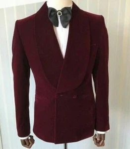 Burgundy Velvet Blazer Mens Designer Party Wear Evening Dinner Blazer Coats - Picture 1 of 4