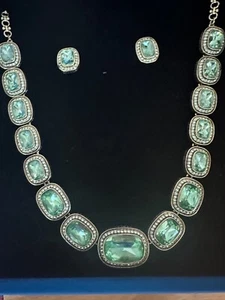 Heidi Daus seafoam green crystal necklace and matching earrings set - Picture 1 of 4