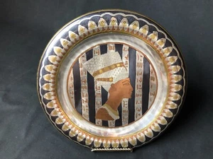 Decorative Handmade Metal 10” King Tut Egypt Plate Wall Hanger Black Gold Silver - Picture 1 of 8