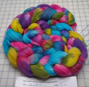 Superwash Fine Wool Top Roving Spinning Handpainted Dyed USA Newport - Picture 1 of 1