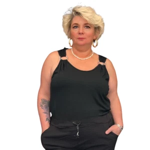 CANOTTA DONNA DONNA TAGLIE FORTI T-SHIRT LUNGHEZZA SUPERIORE CON ANELLO IN METALLO SPALLA - Foto 1 di 34