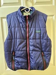 Vintage 80s LL Bean Puffer Vest Women's Medium Navy Blue Full Zip Primaloft - Picture 1 of 10