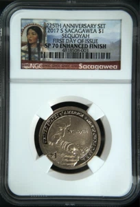 :2017-S $1 SACAGAWEA NATIVE AMERICAN SEQUOYAH NGC SP 70 ENHANCED FINISH FDOI - Picture 1 of 2