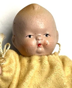 Vintage 1930s Bisque Baby Doll Jointed Arms & Legs 3" Flannel Nightgown - Picture 1 of 18
