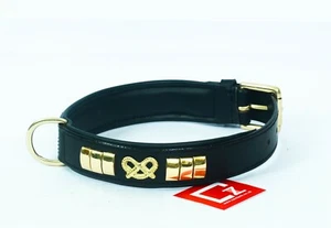 LEATHER STAFFORDSHIRE DOG COLLARS FULLY PADDED BRASS FITTING IN 6 COLOURS - Picture 1 of 18
