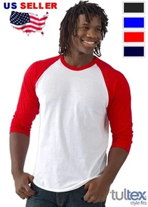 NEW Plain 3/4 sleeve Baseball Raglan T-shirt Mens Sports tee - Picture 1 of 6