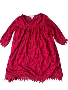 Chasing Fireflies Dress Girls Youth Large 10-12 Red Crochet Fringe Solid Party - Picture 1 of 8