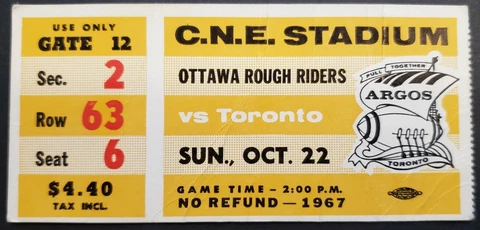 1967 C.N.E. Stadium Ottawa Rough Riders vs Toronto Argonauts CFL Football Cover
