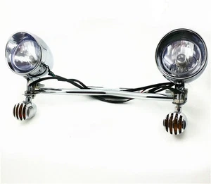 Chrome Bullet Grill Turn Signal Spot Light Bar Cruiser Chopper Touring Motorbike - Picture 1 of 12