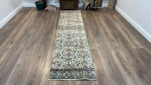 Beige Runer Rug, Turkish Runner Rug, Vintage Runner Rug, Wool Rug 2.4 x 9.9 Ft - Picture 1 of 10