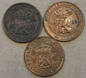 Netherland East Indies Half Cents 1857(VF),59(cleaned F) +1937(Unc) As Pictured - Picture 1 of 2