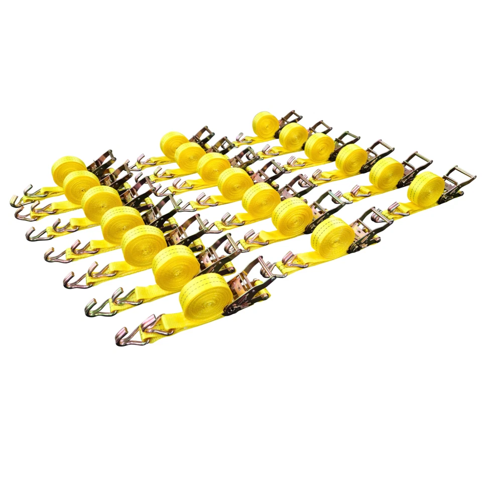 LEEDALL METAL CO 20 Pack 1.5" inch x 15' Ft Ratchet Tie Down Cargo Straps J Hooks Heavy Duty