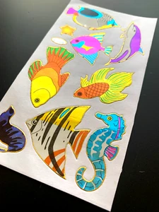 TROPICAL FISH SEA LIFE DOLPHIN rainbow sticker decal vintage foil metallic - Picture 1 of 6