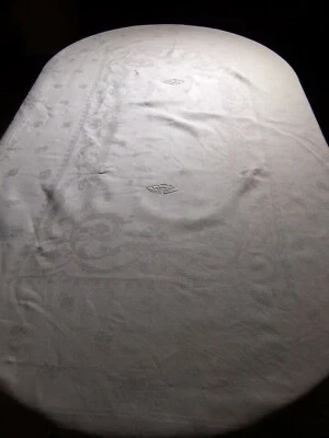 Nappe Damassée 2m40 x 1m50  double monogramme brodé HB - Photo 1/4