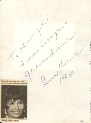 LENA HORNE - AUTOGRAPH NOTE SIGNED 1966 CO-SIGNED BY: JOSEPH P. WRIGHT Cover