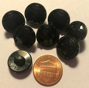 8 Shiny Black Slight Dome Faceted Plastic Shank Buttons Almost 5/8" 15.5mm 9672 - Picture 1 of 2