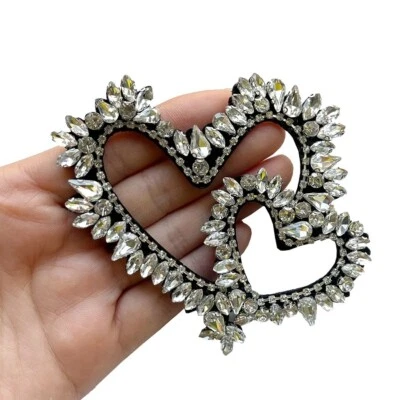 Double Heart Shape Rhinestone Beaded Patches for Clothes Sew on Badge Applique - Image 1 of 4