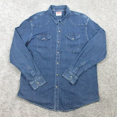 Wrangler Shirt Mens XXL 2XL Blue Denim Pearl Snap Western Cowboy Rodeo Selvedge - Image 1 of 4