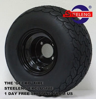 GOLF CART 8" BLACK STEEL WHEELS and 18x8.5-8 TURF/STREET GECKO TIRES (set of 4)  - Image 1 of 3