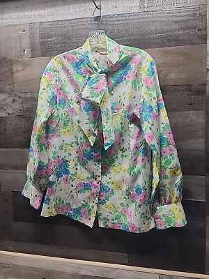 Blusa Floral Vintage Años 70 JC Penny Mujer Cuello Lazo Oficina Geek Abuela Núcleo Foto 1 de 4