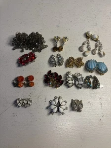 Lote de 14 pares de pendientes vintage de estrás/vidrio con clip - Imagen 1 de 21