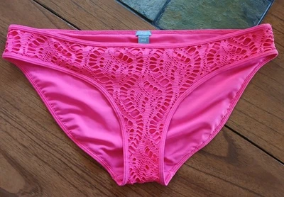Aerie Women's XL Hot Pink Lace Eyelet Cutout Bikini Bottom Low Rise Neon - Image 1 of 4