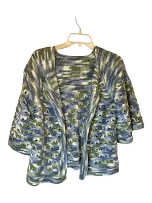 VTG Handmade Open Knit Texture Sweater Jacket Sz M/L? Cardigan 1 of Kind Cottage Foto 1 de 4