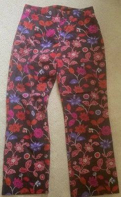 Pantalones Sigrid Olsen Algodón/Spandex Audaz Estampado Floral Frente Plano Cremallera Lateral Talla 12 Foto 1 de 4