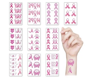 10 hojas de tatuajes temporales para concientización sobre el cáncer de mama, mostrar apoyo, recaudación de fondos - Imagen 1 de 4