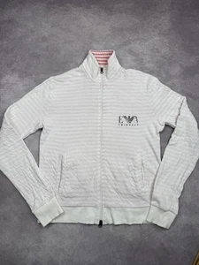 VTG Emporio Armani Jacket Mens Medium White Pink Stripe Zip Swimwear Lion Logo - Picture 1 of 24