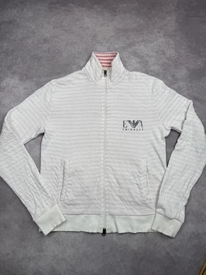 VTG Emporio Armani Jacket Mens Medium White Pink Stripe Zip Swimwear Lion Logo - Image 1 of 4