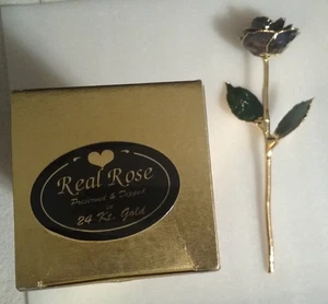 Purple Real Rose Dipped in 24 Karat Gold with Original Box 11-1/2" Long - Bild 1 von 21