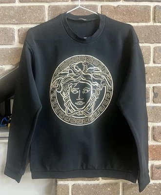 Versace Medusa Size 42 Woman’s Black Embroidered Viscose Crewneck Made In Italy - Image 1 of 4