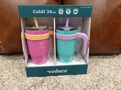 REDUCIR 24 oz. Vaso Cold1, paquete de 2 (rosa y verde claro) Foto 1 de 3