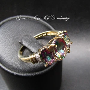 9K 9ct Gold Mystic Topaz and Diamond Ring Size P 3.06g Hallmarked 3cts - Picture 1 of 10