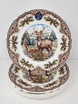 Set Of 6 Royal Stafford Homeland Stag Deer Thanksgiving Dinner Plates 11" New