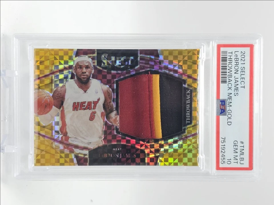 LEBRON JAMES 2021-22 SELECT THROWBACK GAME USED PATCH GOLD /10 PSA 10 Q1778 - Image 1 of 2