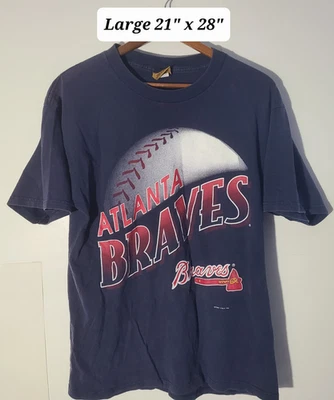Vintage 1996 Nutmeg Mills Atlanta Braves Faded Large T-Shirt Made in USA - Image 1 of 4