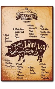 TIN SIGN Pork Cuts Metal Décor Wall Shop Farm Pig Kitchen Store BBQ Sign - Picture 1 of 5