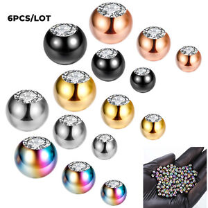 6PCS Stainless Steel zircon Replacement Ball cone Bead Lip Tongue Ear punk 16G