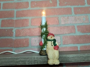 Christmas Snowman Candlestick Accent Lamp Shelf Sitter Holiday Nite Light - Picture 1 of 6