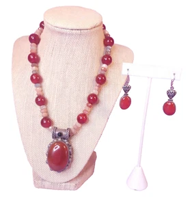 Carnelian Jewelry Set Sterling Silver 925 Vintage Statement Necklace Earrings - Picture 1 of 12