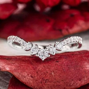 1 Karat Rundschliff Moissanit Geschwungen Ehering Massiv 14K Weißgold für Frauen - Bild 1 von 5
