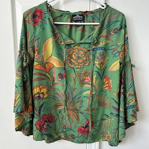 Angie Bell Sleeve Ruffle Floral Print Blouse Large - made in India - Picture 1 of 7