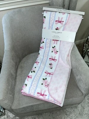 1-NWT LAURA ASHLEY VINTAGE PINK BOW FLORAL PRINT THROW BLANKET - Image 1 of 4
