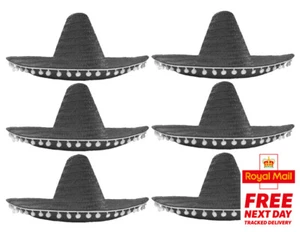 6 X BLACK MEXICAN SOMBRERO HAT WILD WEST FANCY DRESS COSTUME ACCESSORY MEXICO - Picture 1 of 2