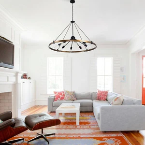 39.3" 8 Heads Chandelier Round Industrial Ceiling Mount Pendant Lamp Fixture NEW - Picture 1 of 11